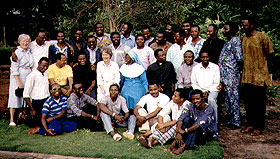 A group picture of the priests with Sr. Jan and Sr. Angeline